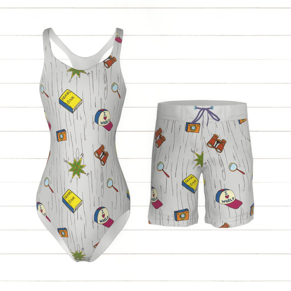 Adventure Awaits! Travel-Themed Doodle Pattern with Compass, Camera, B ...