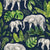 Tropical Jungle Elephant with Tropical Leaves on Navy Blue Image