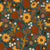 Autumn Floral in Dark Slate Teal, Burgundy Red, Brown and Yellow Image