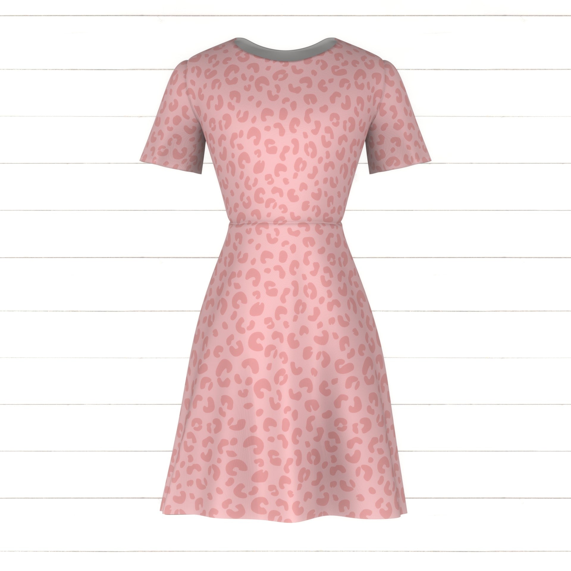 open lace back dress Hot Pink Leopard Print Drop Waist Denim Short Dress main image 0