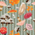 Cluster of Mushrooms on sage stripes - scattered colorful mushrooms - Cabin Country Collection Image