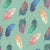 Watercolor feathers in two colors blending in blue, green, pink, orange, and teal in mint green Image