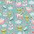 Enchanted palace garden for kids who dream of magical things. Unicorns, swans, clouds, enchanted frogs that need to be kissed, peacocks and flowers watercolor design. Pastel colors on a turquoise background Image