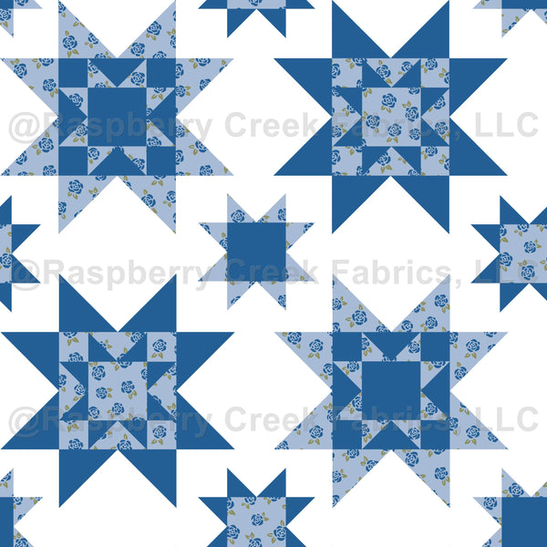 Quilt Star in Star Blue and White - Raspberry Creek Fabrics
