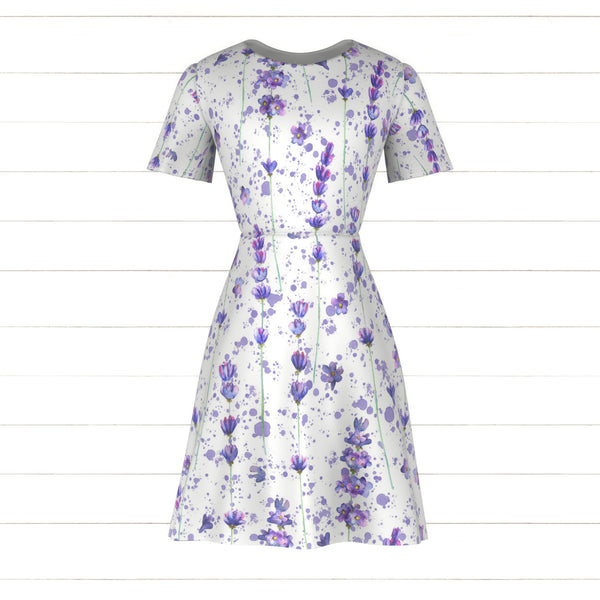 Lavender flowers and purple splashes watercolor seamless pattern on wh ...