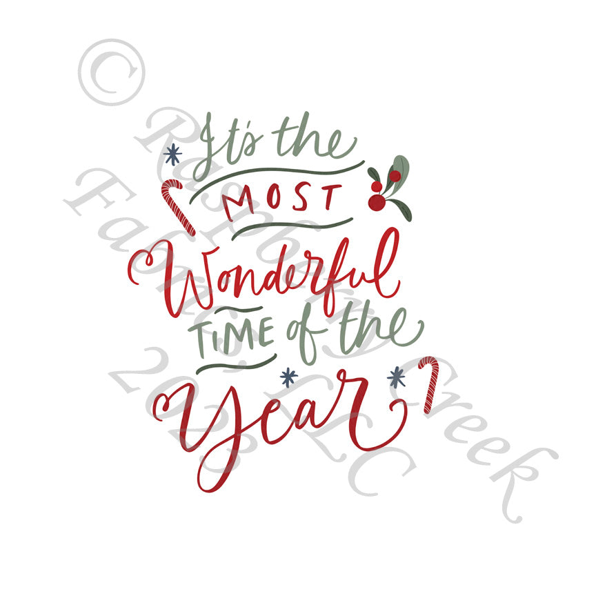 Red and Sage Green It's the Most Wonderful Time of The Year Panel, Christmas by Brittney Laidlaw for CLUB Fabrics