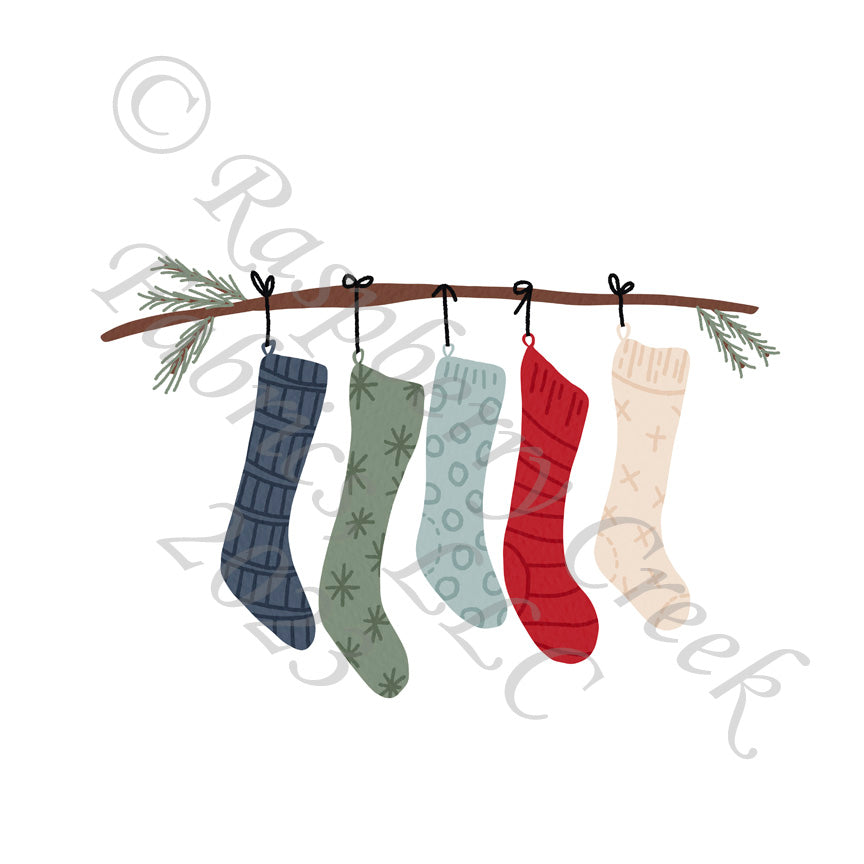 Red Sage Steel Blue and Taupe Christmas Stocking Panel, Christmas by Brittney Laidlaw for CLUB Fabrics