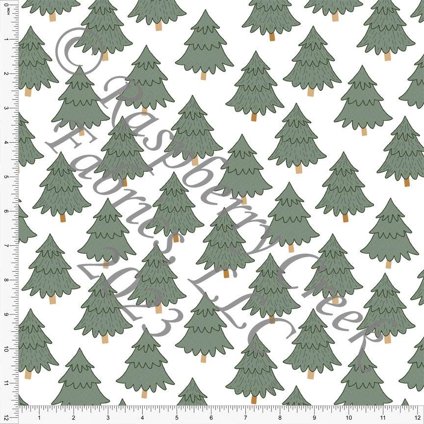 Tonal Sage and Hunter Green Pine Tree Print Fabric, Christmas by Brittney Laidlaw for CLUB Fabrics