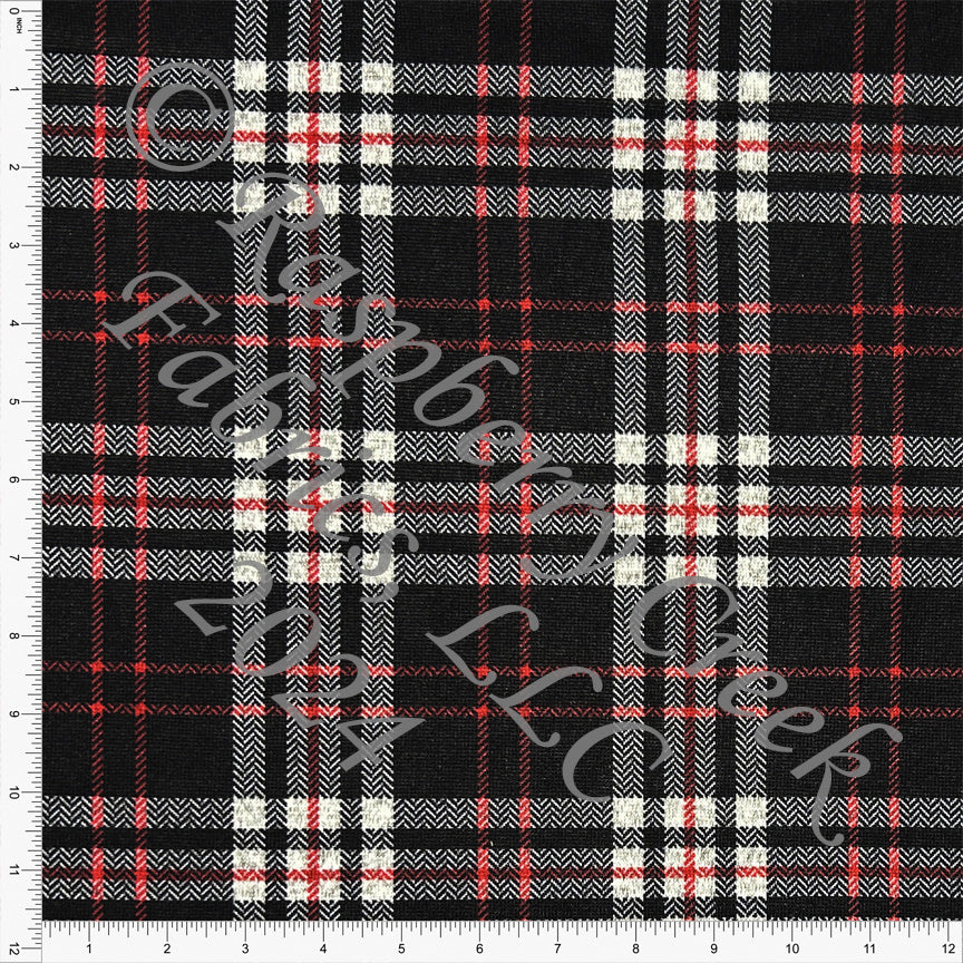 Black Red and Grey Plaid Brushed Heathered Hacci Sweater Knit Fabric, CLUB Fabrics Hacci