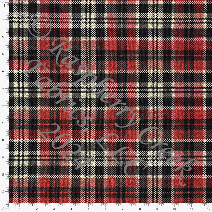 Red Black and Khaki Plaid Brushed Heathered Hacci Sweater Knit Fabric, CLUB Fabrics Hacci