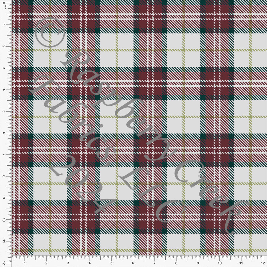 Grey Burgundy and Hunter Green Plaid Print Fabric, Fall Plaids for CLUB Fabrics