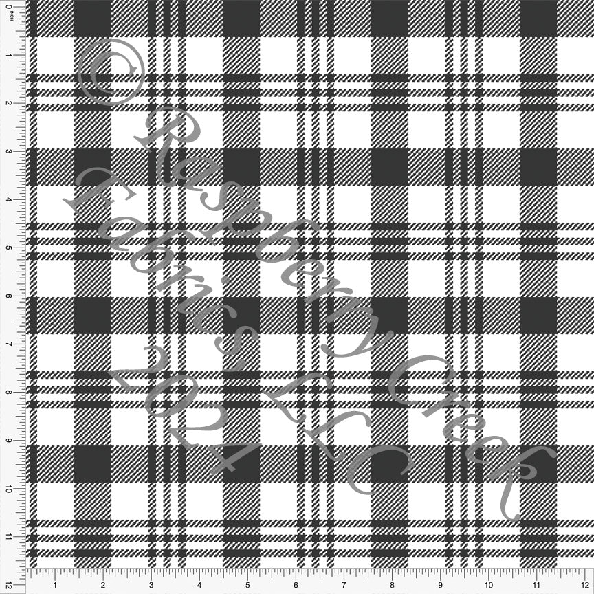 Charcoal and White Plaid Print Fabric, Fall Plaids for CLUB Fabrics