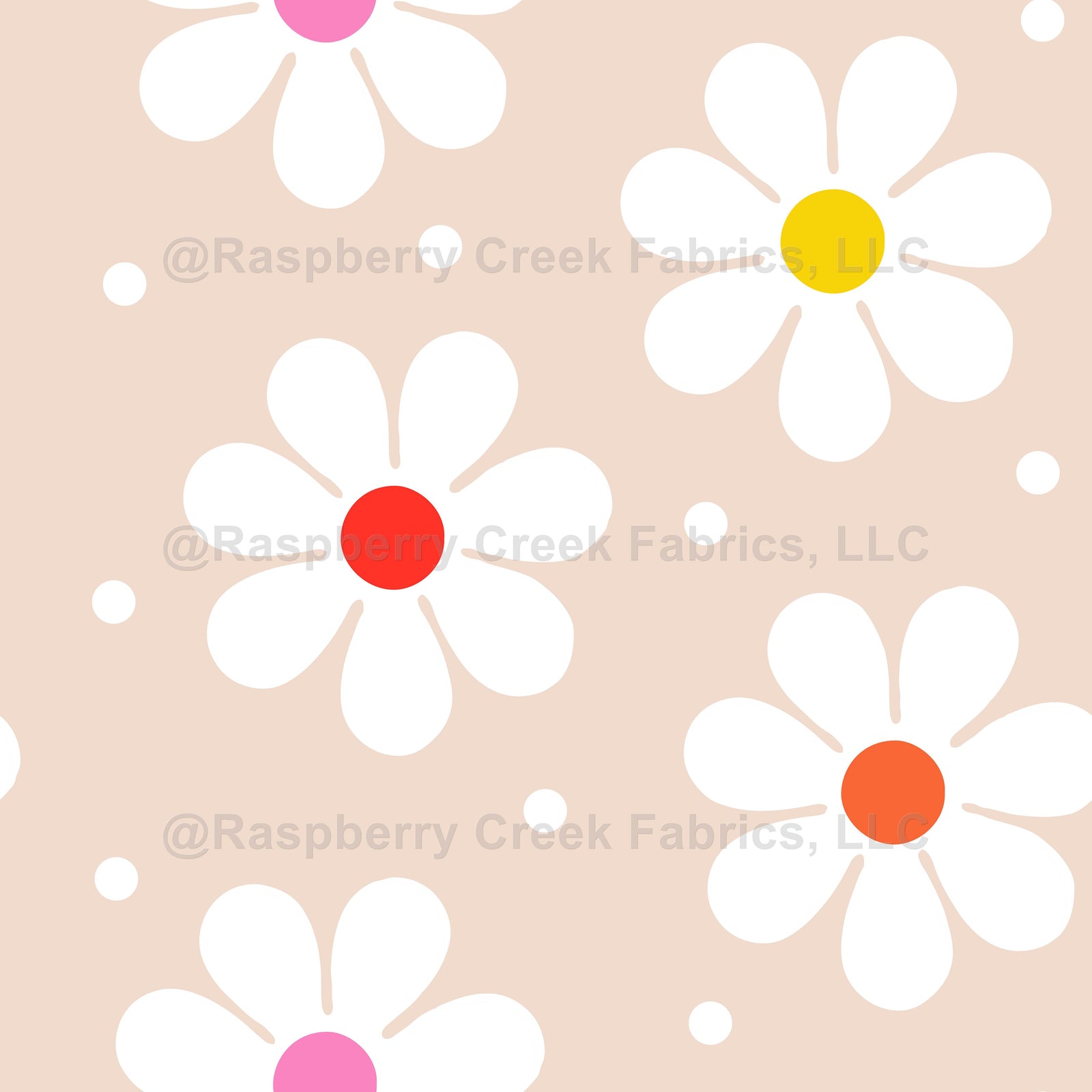 White Daisy Florals With Bright Middles On Mink Background
