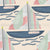 Gouache painterly sail boat in blue with blue, green and red sails on light beige background. Image