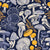 Mystical fungi // midnight blue background ivory pale blue and yellow wild mushrooms Image
