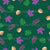 A Dark Green Background Features Scattered Purple Maple Leaves, Green Monstera Leaves, Pink Ferns and Yellow and Orange Birch Leaves Image