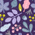 Winter leaves and fruits on dark blue background - blue, pink, purple, yellow Image