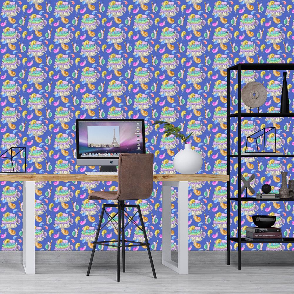 Snail Birthday Party Wallpaper on Blue