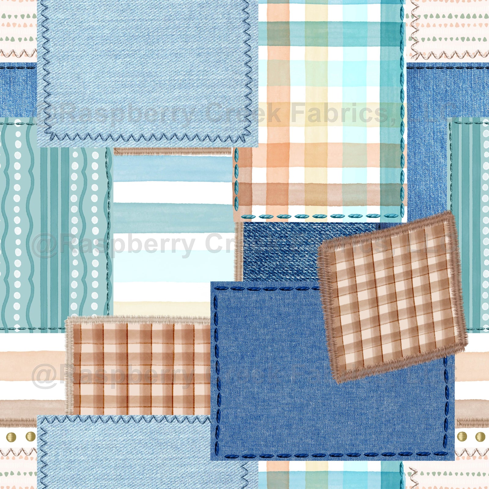 Boys, kids, patchwork, easter, spring, denim, chambray, plaid, stripes, playful, stitched, blue, tan, green