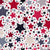 Americana Red White & Blue Stars on Off-White Base.  Sophisticated take on patriotic palette.  Various sizes of stars.  Stars & Stripes - Americana Collection. Image