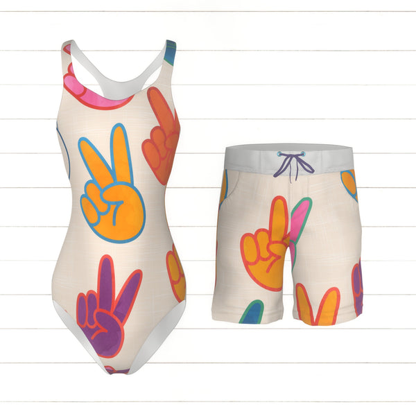 Peace Sign Raspberry Rainbow Colored Peace Hand Sign - Raspberry Creek Fabrics
