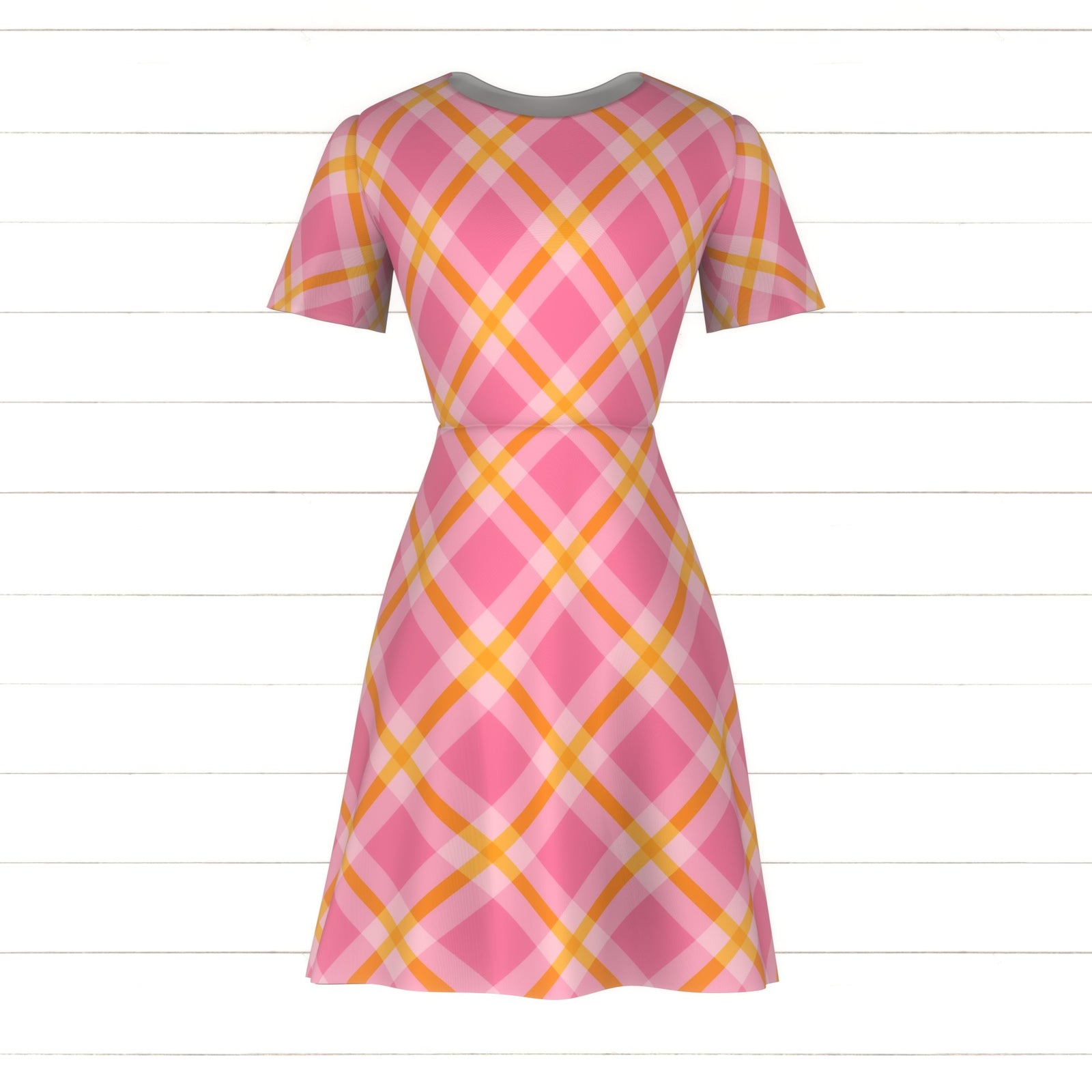 Retro Pink and Yellow Double Plaid Tartan Diagonal Geometric Checks