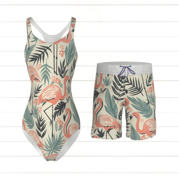 Tropical Flamingo fiesta in peach, light blue and navy - Raspberry ...