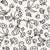 Ditzy Flower print, white, Ivory, and Black floral, Abstracted Flowers, flower design, Tiny flowers, Dress fabric, Blouse fabric, black outlined flowers Image