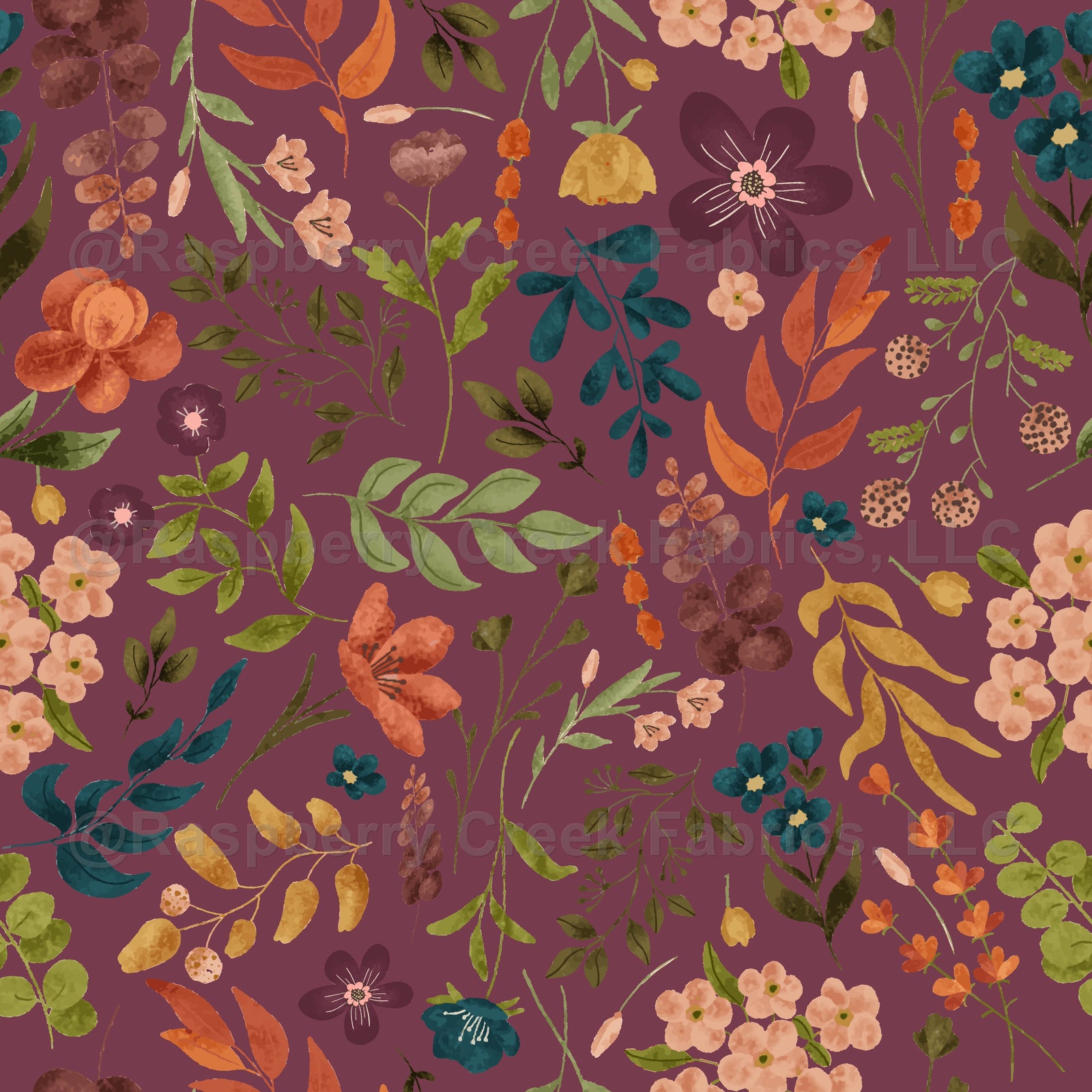 Watercolor Floral Wallpaper - Wildflowers Wallpaper - Violet Purple Background - Tossed Flowers - Among the Wildflowers Collection Wallpaper, Raspberry Creek Fabrics