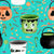 Pastel Halloween Trick or Treat Watercolor Baskets on Teal Image