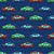 Colorful Toy Pixelated Video Game Cars on Navy Blue Image