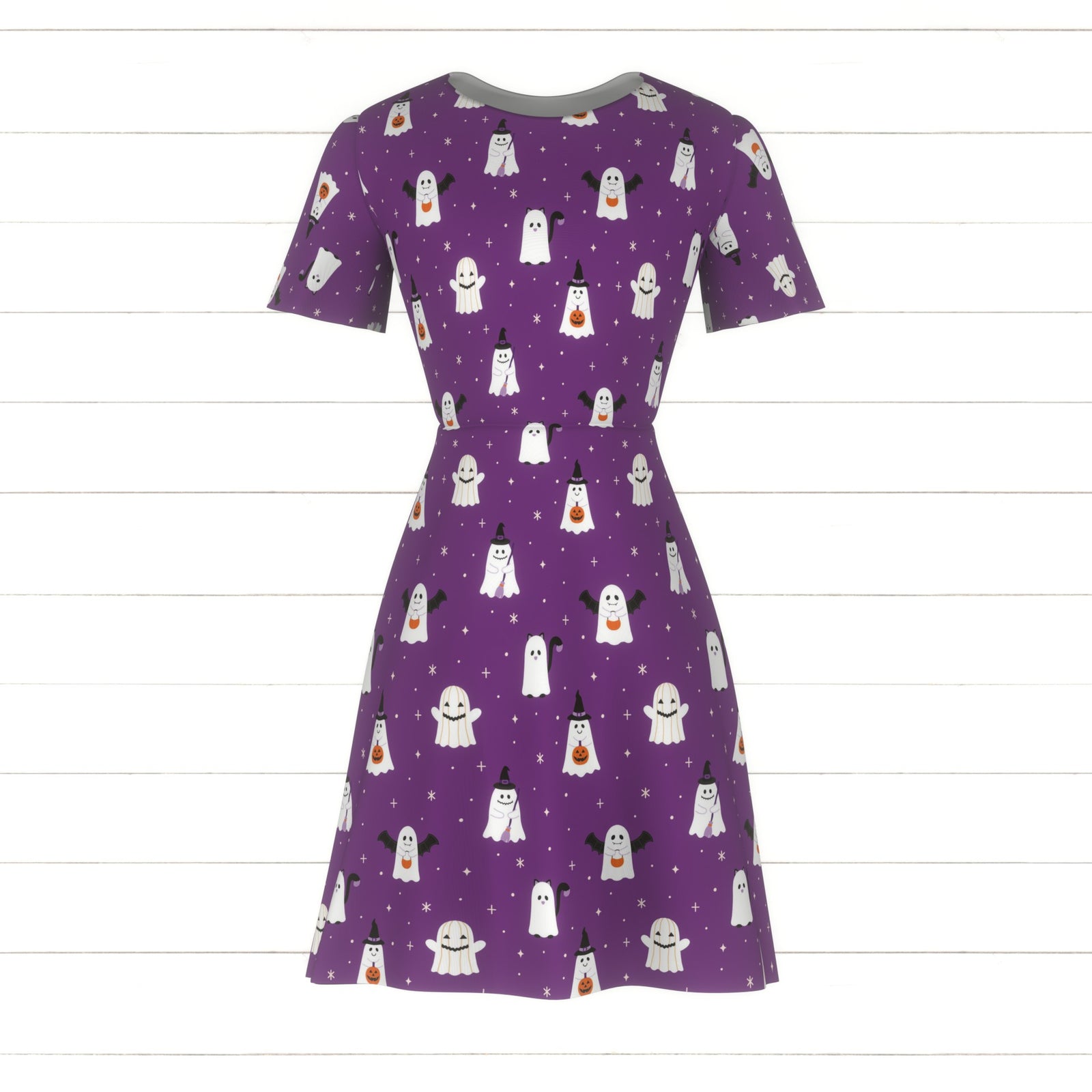 Adorable Trick or Treating Ghosts on a Purple Background