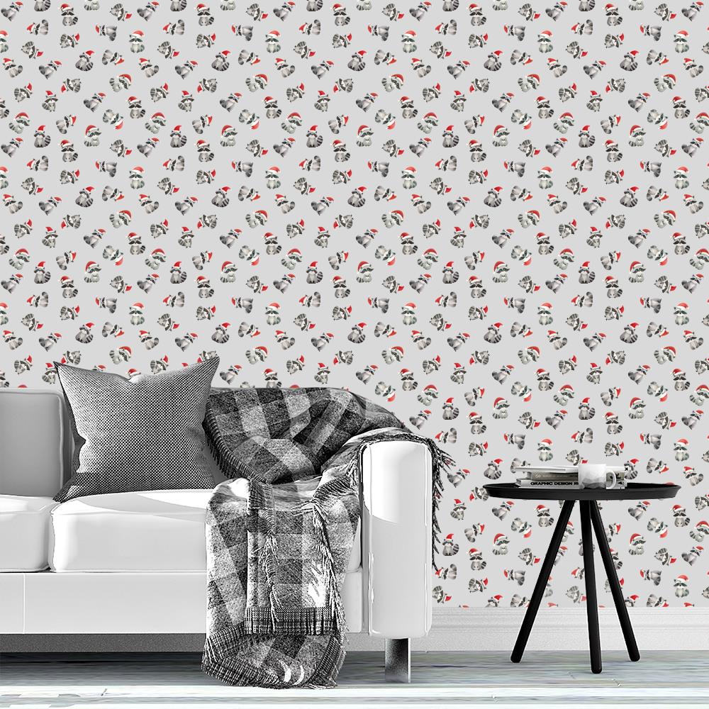 Tossed Christmas Raccoons on Light Gray