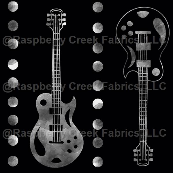 Black and White Guitars with Dots - Raspberry Creek Fabrics
