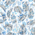 Delicate Cornflower Blue Floral Fabric, blue and leaf botanical fabric, Tranquility Collection Image