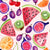 Watercolor fruits including watermelon, figs, kiwi, orange, cherries, and grapes - pink background Image