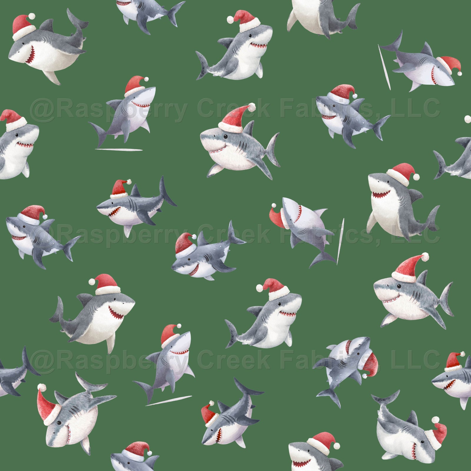 Tossed Christmas Sharks on Green