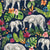 Tropical Jungle Elephant with Tropical Flowers on Navy Blue Image