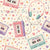 Pastel Retro Mix Tape & Headphones Toss on Cream, 80s Mix Tape Collection by JuneyB Design Image
