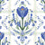 French Country Floral Fleur de Lis Stripe with Crocus, Lavender and Roses in Cobalt Blue Image