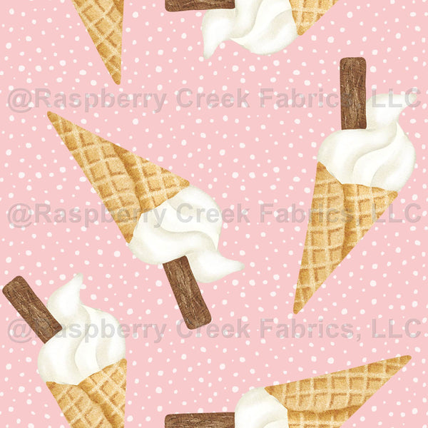 Ice Cream cones on a pink spotted background - seamless pattern ...