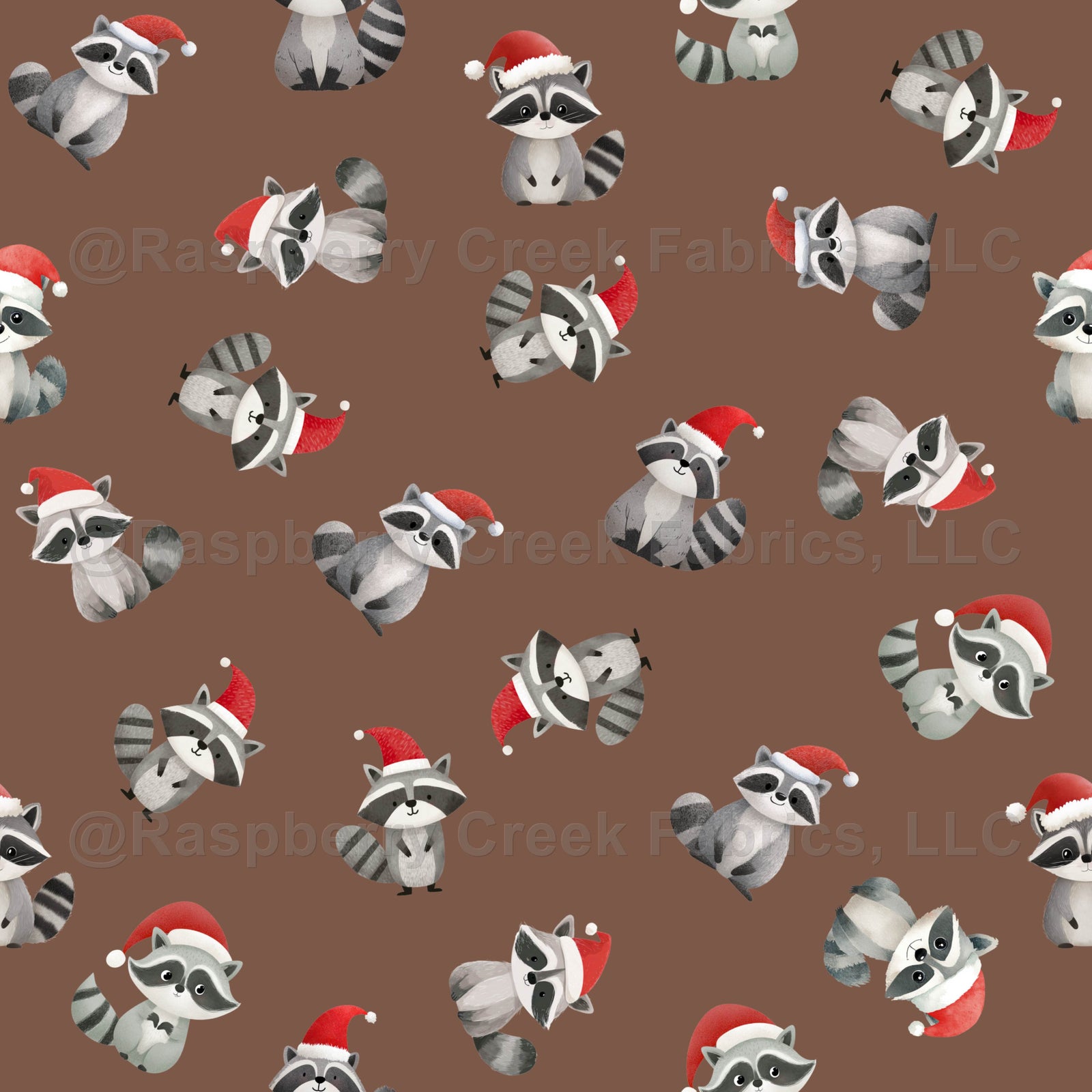 Tossed Christmas Raccoons on Brown