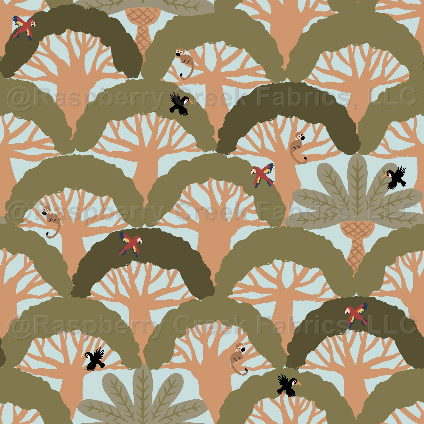 Warm Rainforest Canopy Scallop Palm Trees and Banyan Trees watermarked