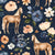 Farm and Meadow Watercolor Farm Animal Floral on Navy Blue Image