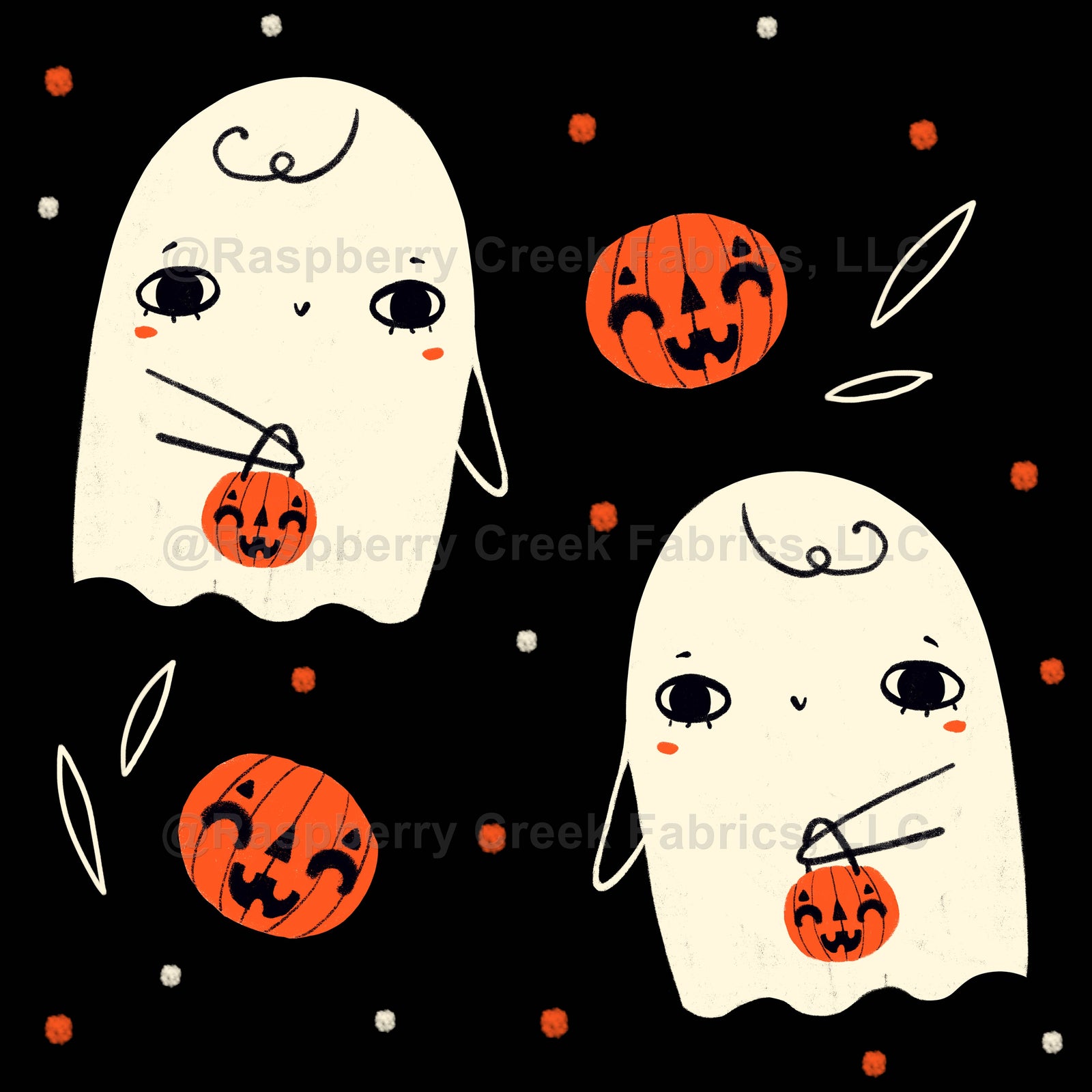 Cute Halloween ghosts trick-or-treating, large