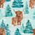 Watercolor Highland Mama and Baby Cow Winter Forest Image