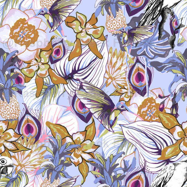 Colibri in paradise blue - Raspberry Creek Fabrics