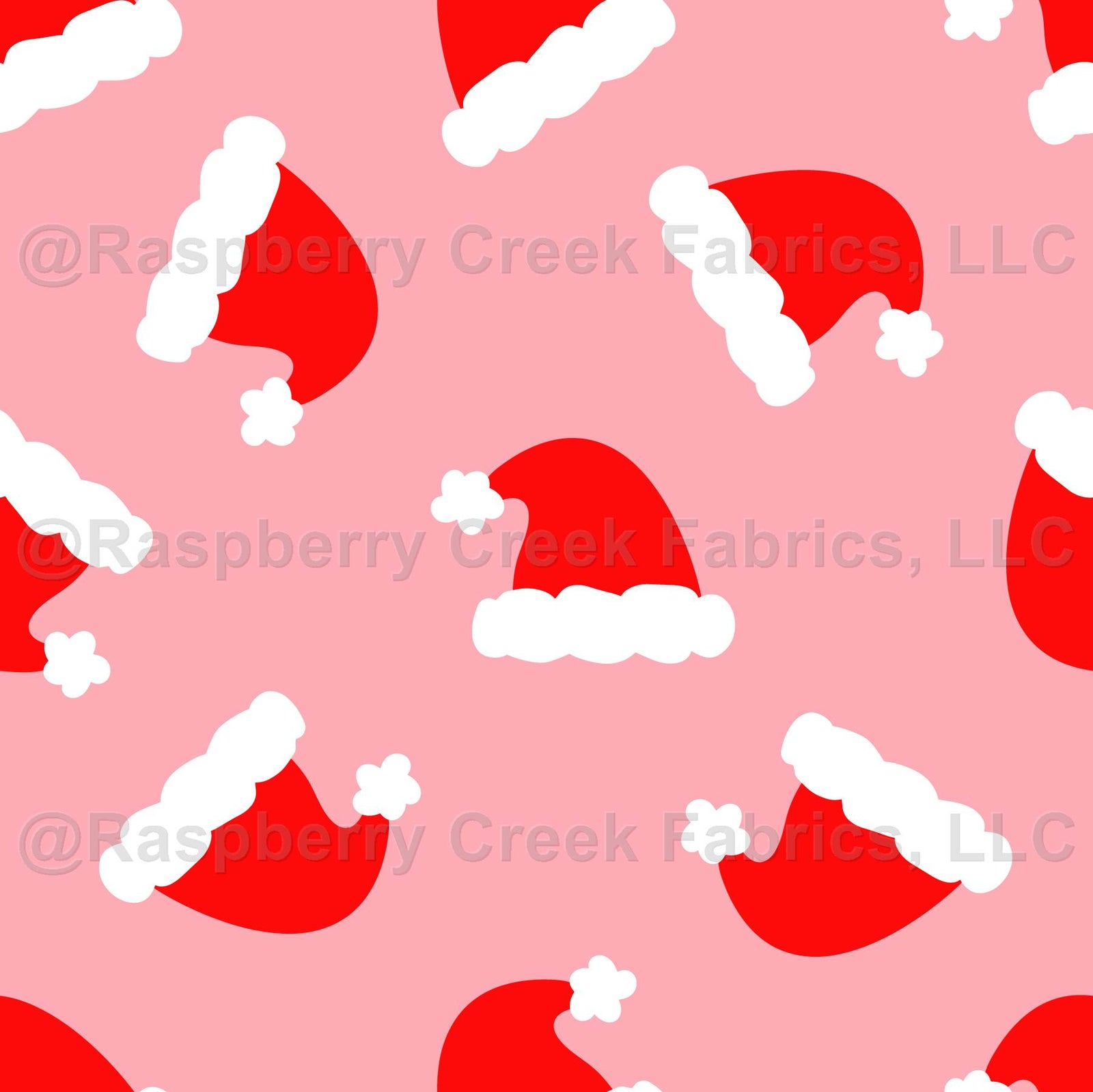Santa hats on pink, tossed