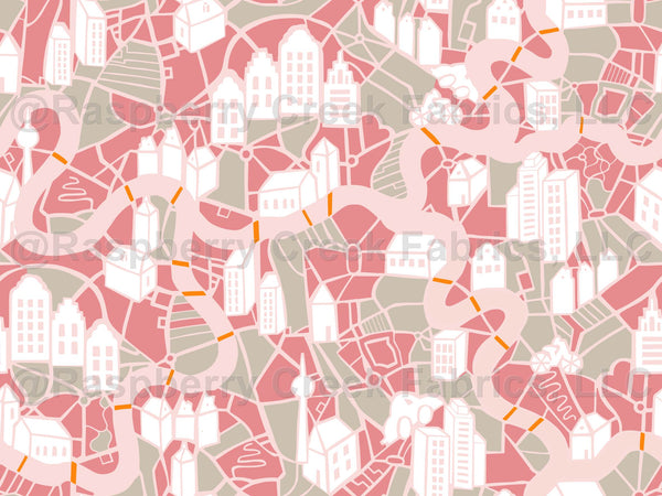 City life map pearl pink, Minimalistic city map in Scandinavian style ...