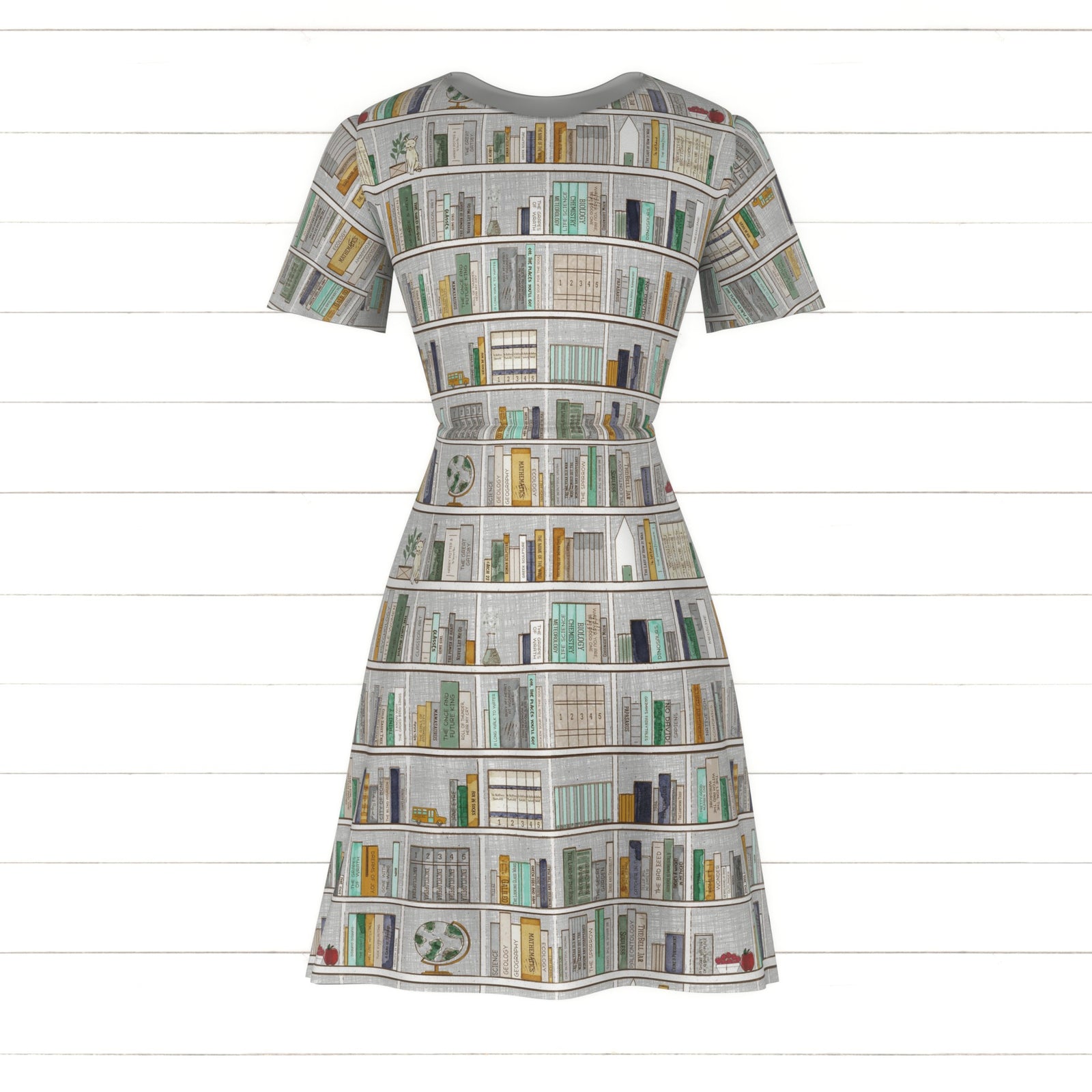 Grey Mustard Mint Navy and Sage Bookshelf Stripe Print Fabric, Back to School by Bri Powell